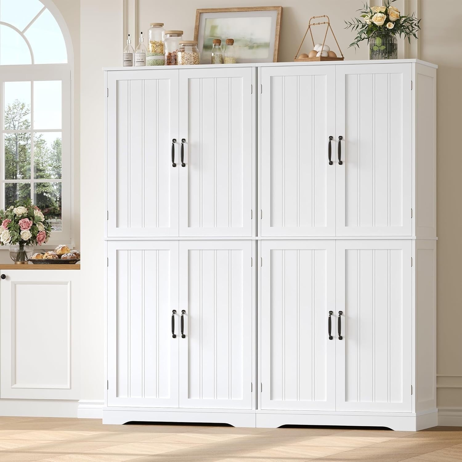 Tall Kitchen Pantry Cabinet 4-Door Storage Cupboard White