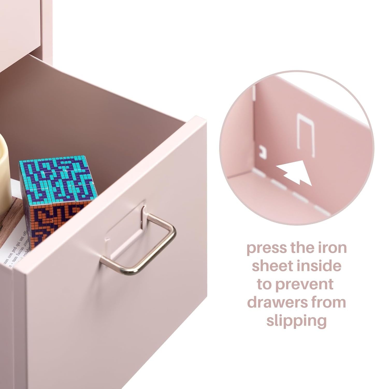 Pink Steel Rolling Drawer Unit 3 Tier Under Desk File Storage