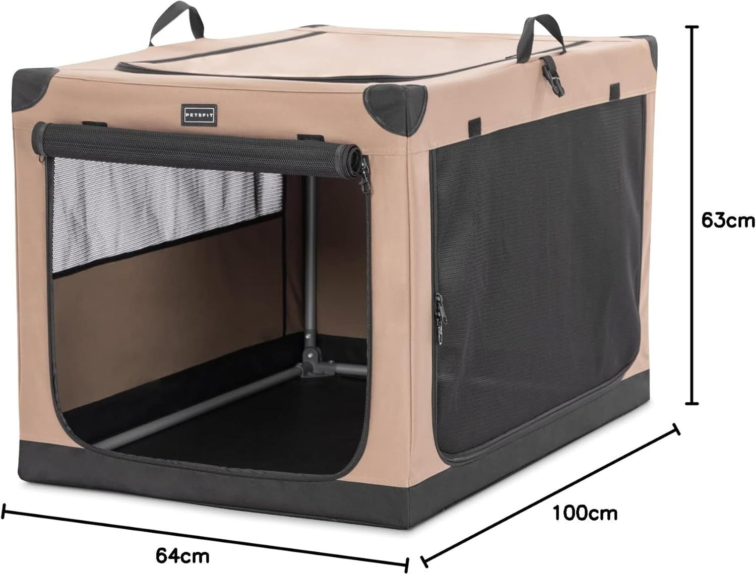 Soft-Sided Dog Crate – Portable Pet Carrier for Travel, Camping & Home (Khaki)