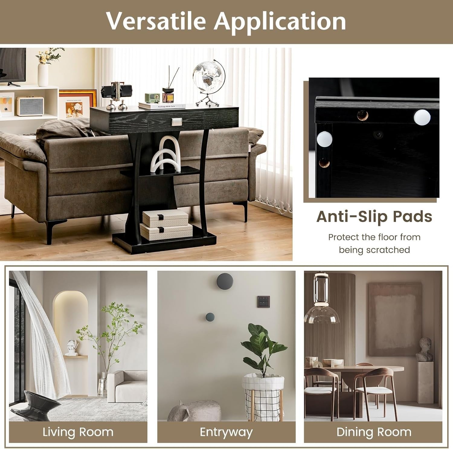 Solid Wood Console Table 46" – Sleek Black Entryway Accent