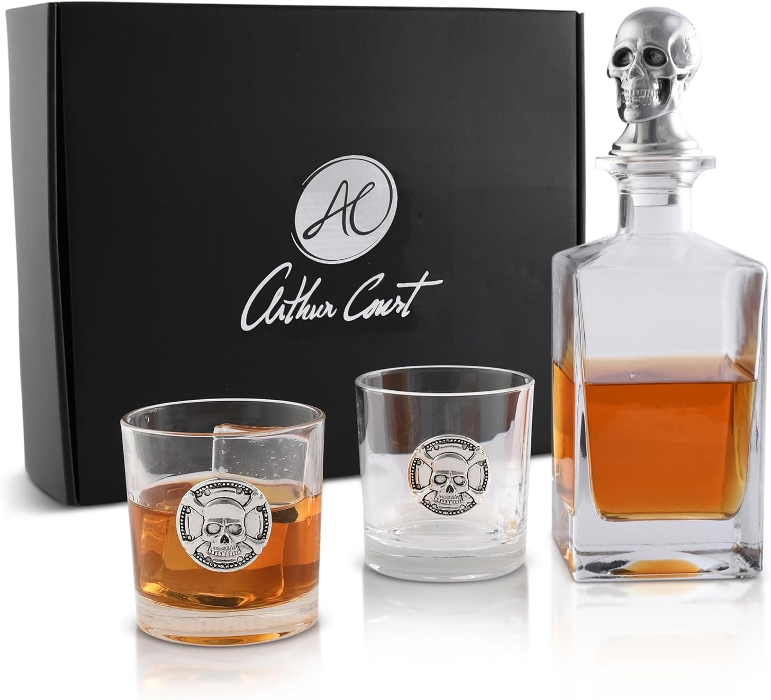 Luxury Skull Decanter Set 750ml with Skull Whiskey Glasses | Gothic Bar Gift