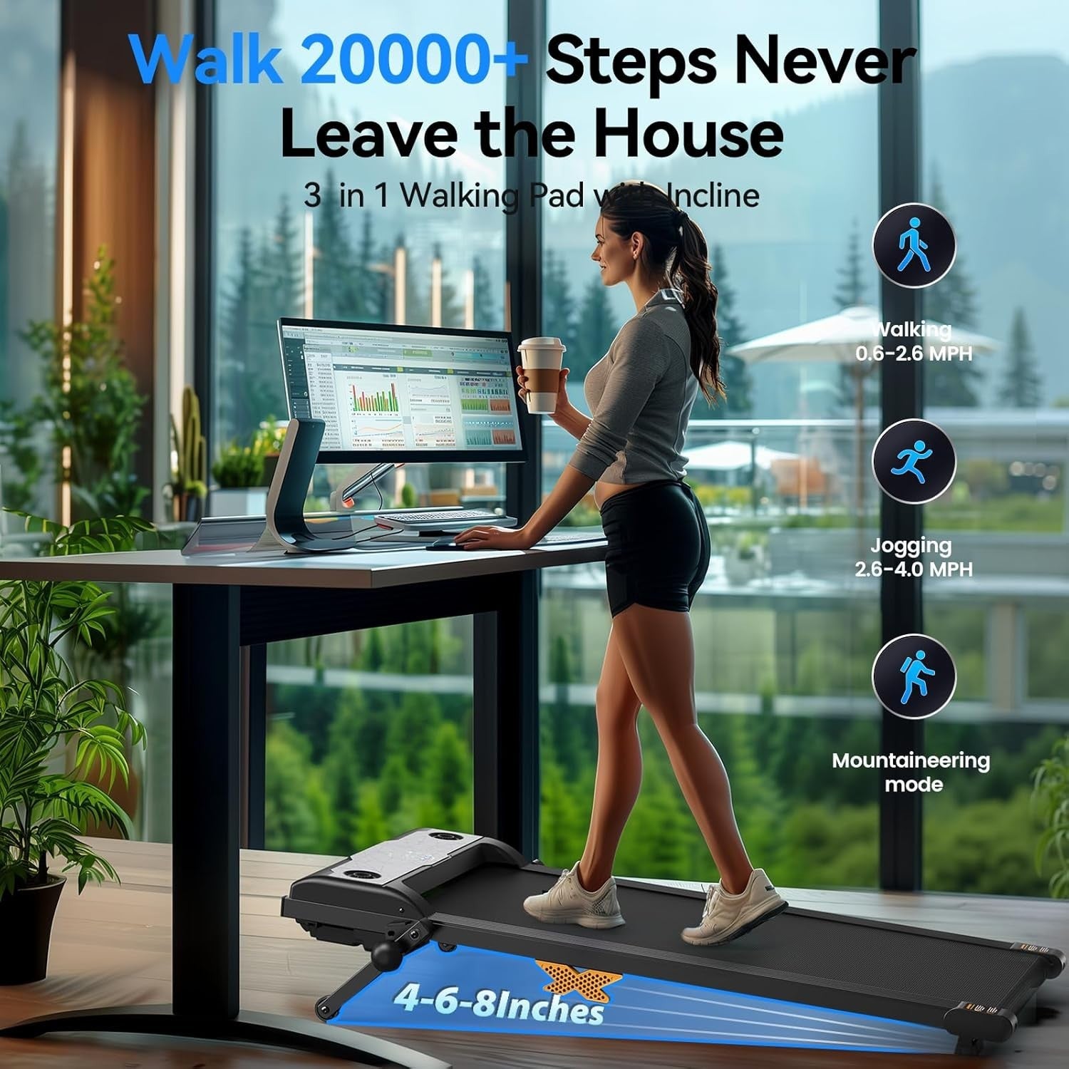 Walking Pad Treadmill With Incline Under Desk 6km/h Silent Home Office