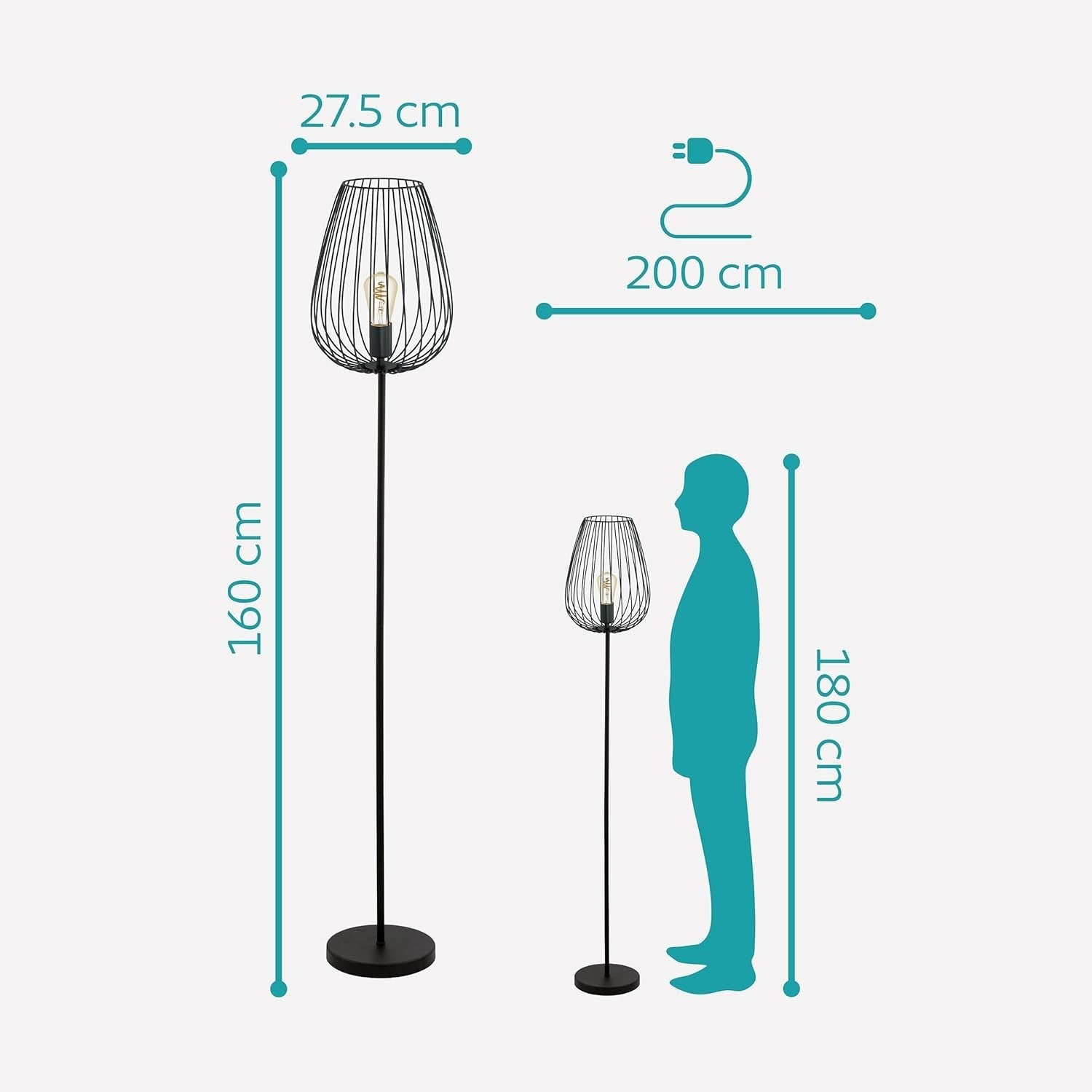 Vintage Black Steel Floor Lamp with Foot Switch, E27 Socket, Living Room