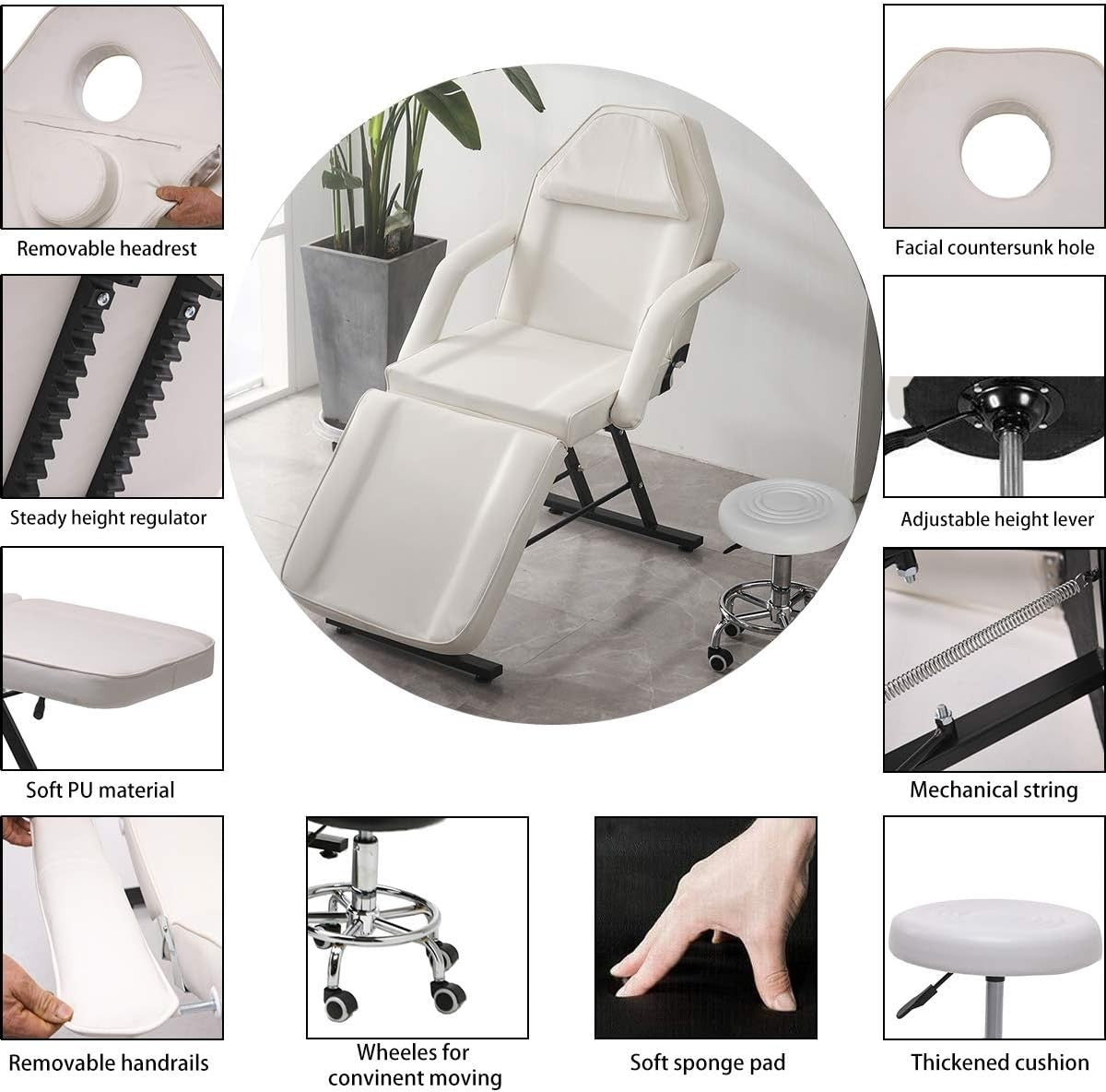 Adjustable Pedicure Massage Chair With Foot Spa Rolling Salon Stool