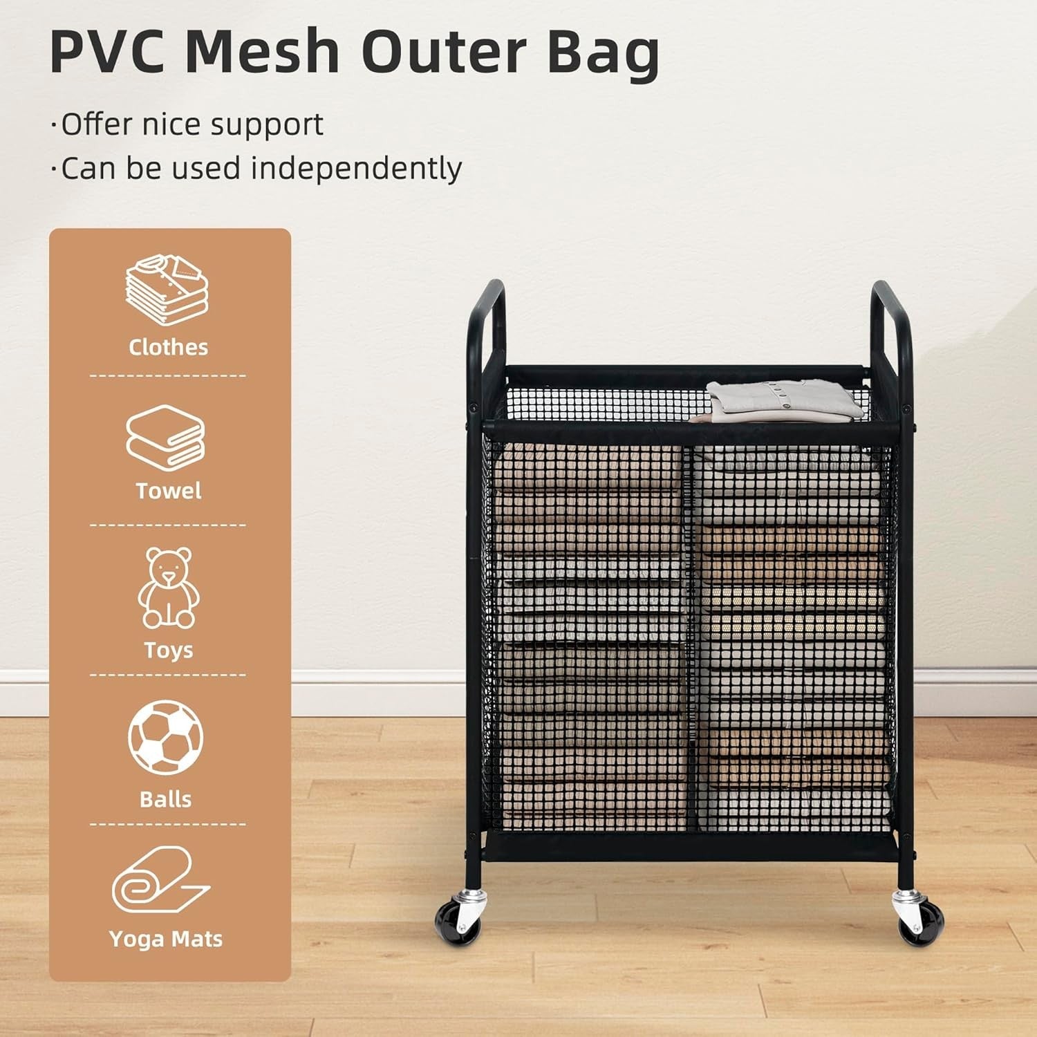 Rolling Laundry Hamper with Wheels 90L | Removable Liner Bag | Slim Laundry Cart