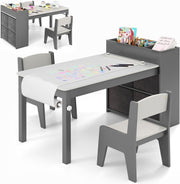 Kids Art Table & Chair Set Grey – Paper Roll + Storage Bins Craft Desk