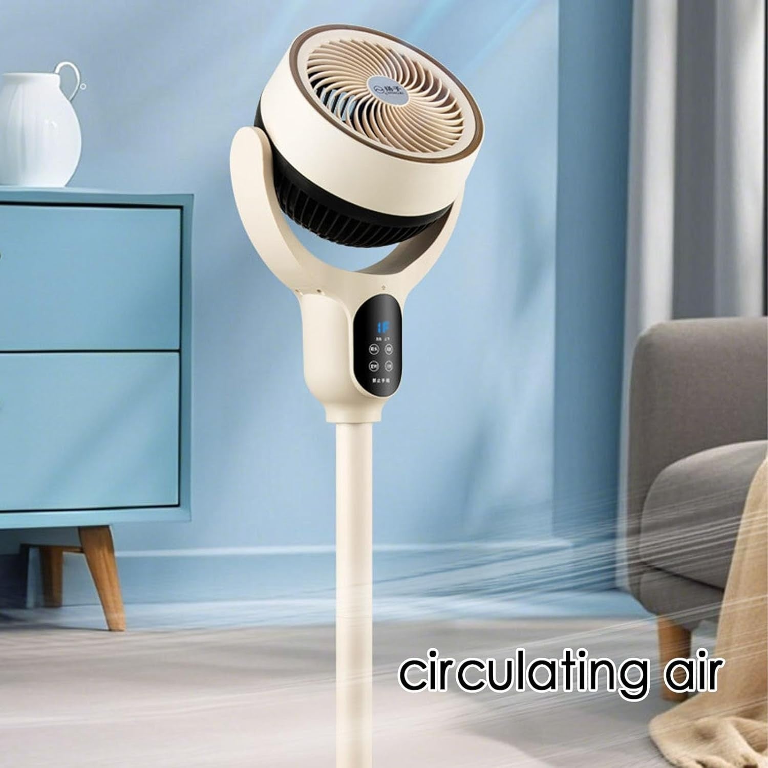 90°+90° Standing Fan Adjustable Height 3-Speed Quiet Floor Pedestal Fan White