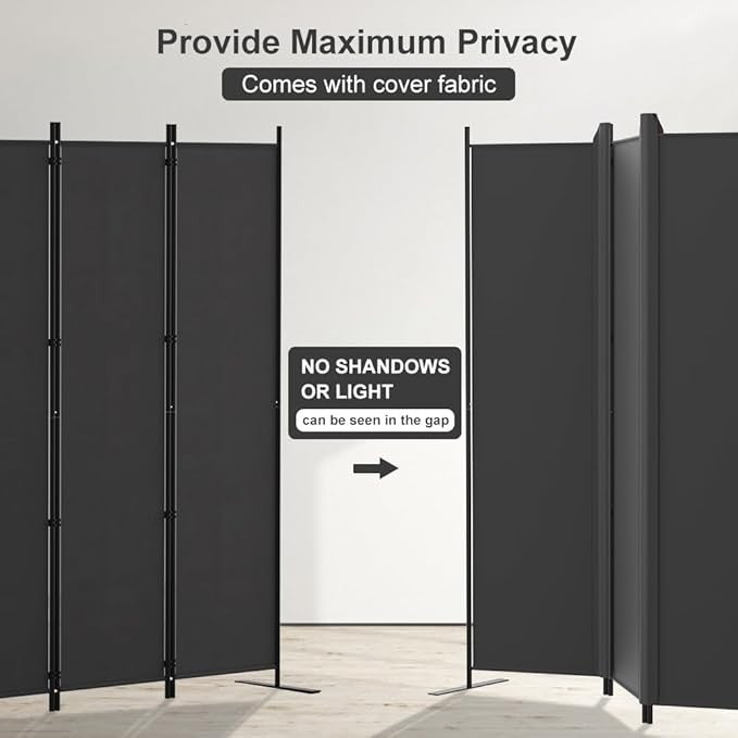 6-Panel Folding Room Divider 6ft Dark Grey Privacy Screen Wall Partition