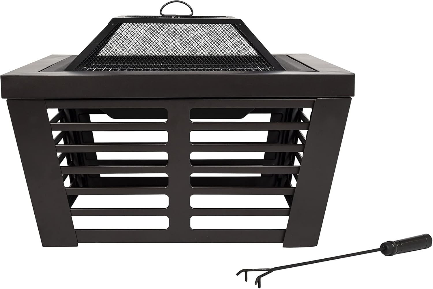 XL Outdoor Fire Pit with BBQ Grill 75cm Patio Heater Garden Wood Burner Square