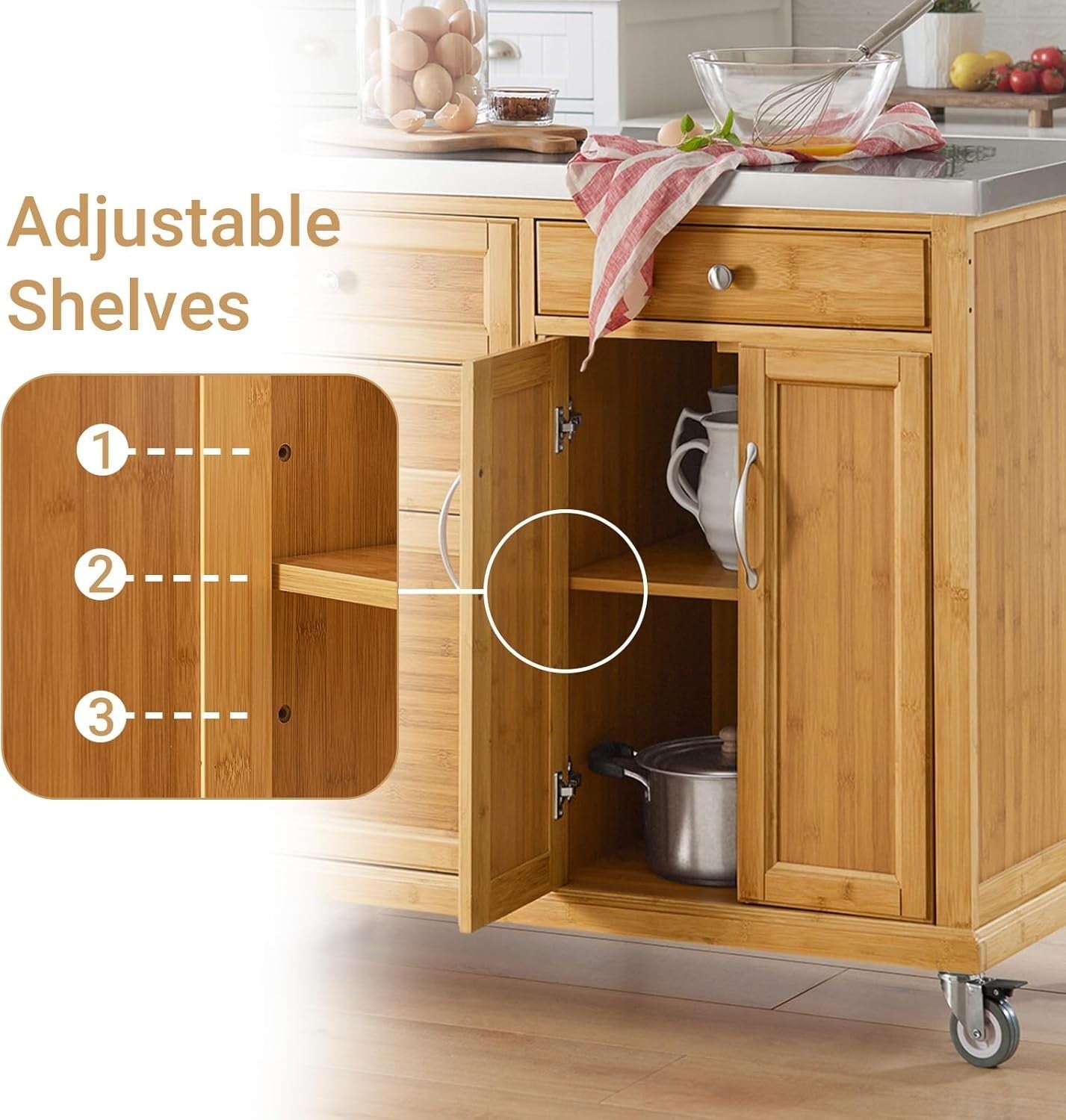 Kitchen Island Trolley w Stainless Steel Top 4 Drawers
