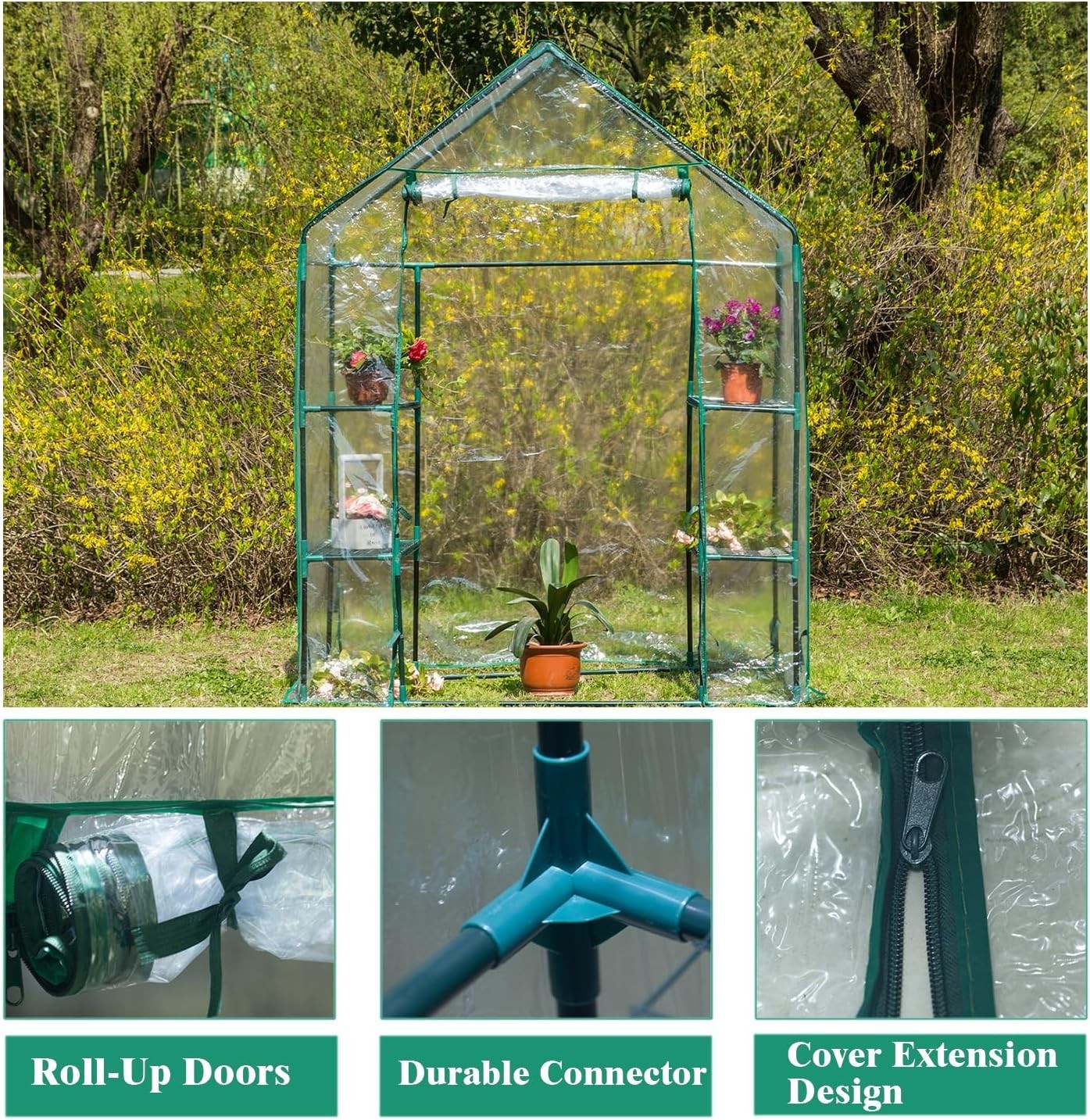 Walk-In 3 Tier 6 Shelf Greenhouse | PVC Cover Metal Frame Garden Growhouse