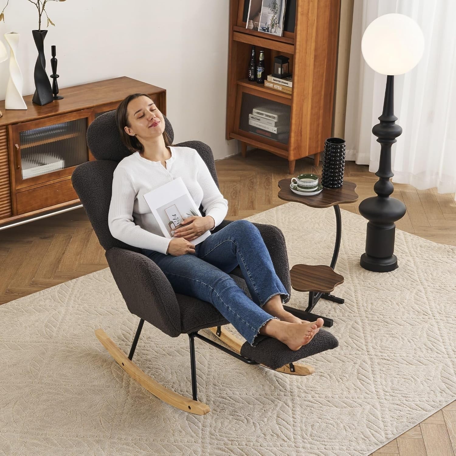 Recliner Rocking Chair w/ Footstool & Headrest – Ergonomic, Cozy, 125cm