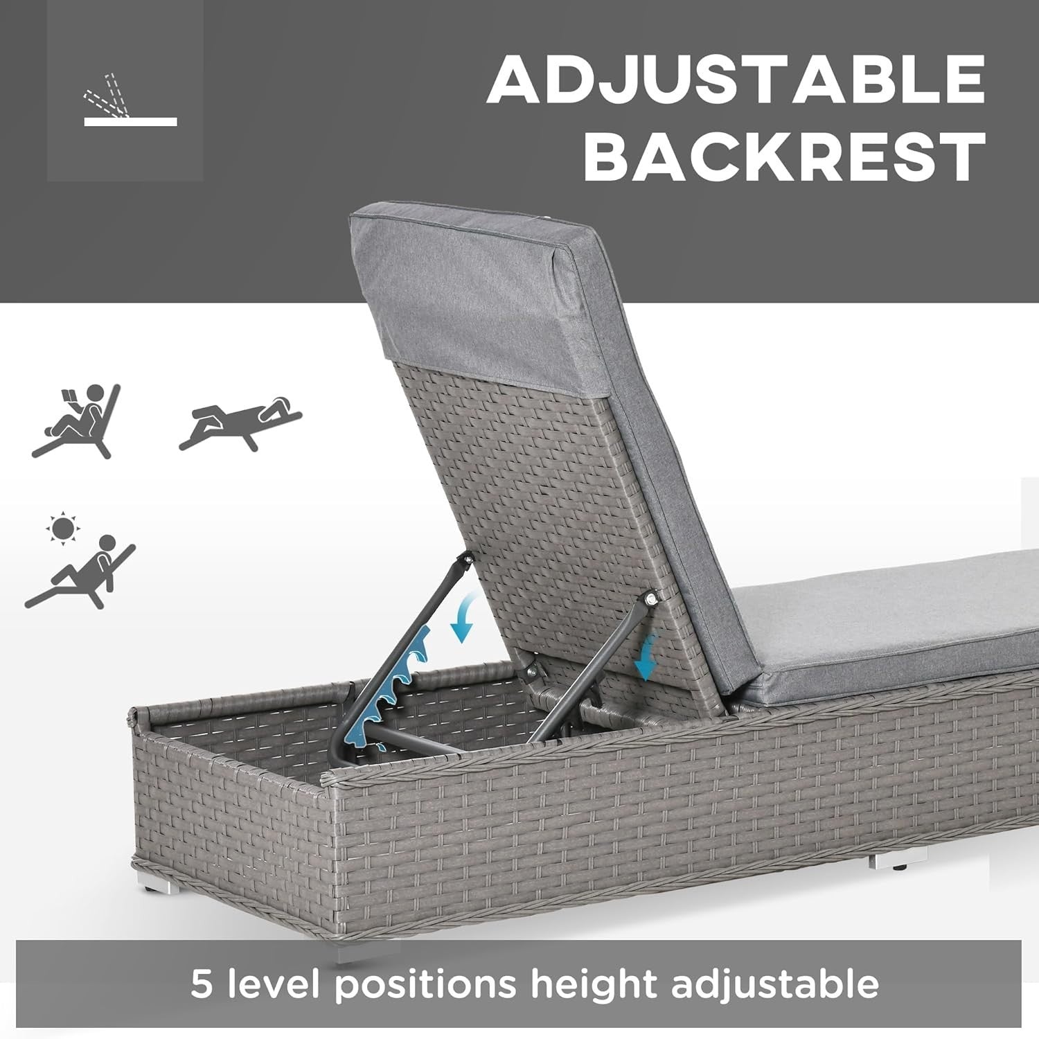 3-Piece Adjustable Rattan Sun Lounger Set with Table & Cushions, Weatherproof