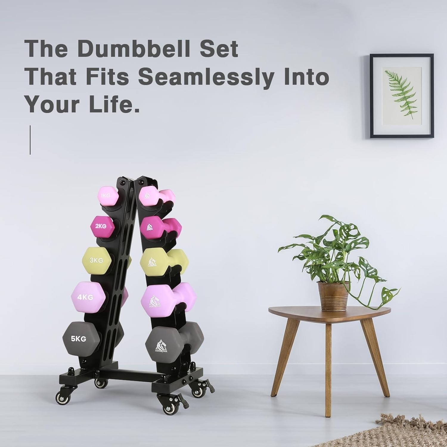 Portable Neoprene Dumbbell Set 1-5KG with Rolling Rack – Home Gym Workout