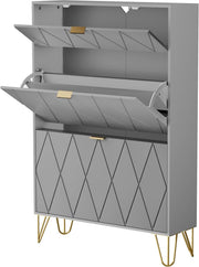 Modern Tilting Shoe Cabinet 16 Pair Storage 3 Compartment Hidden Shelf 80x120cm