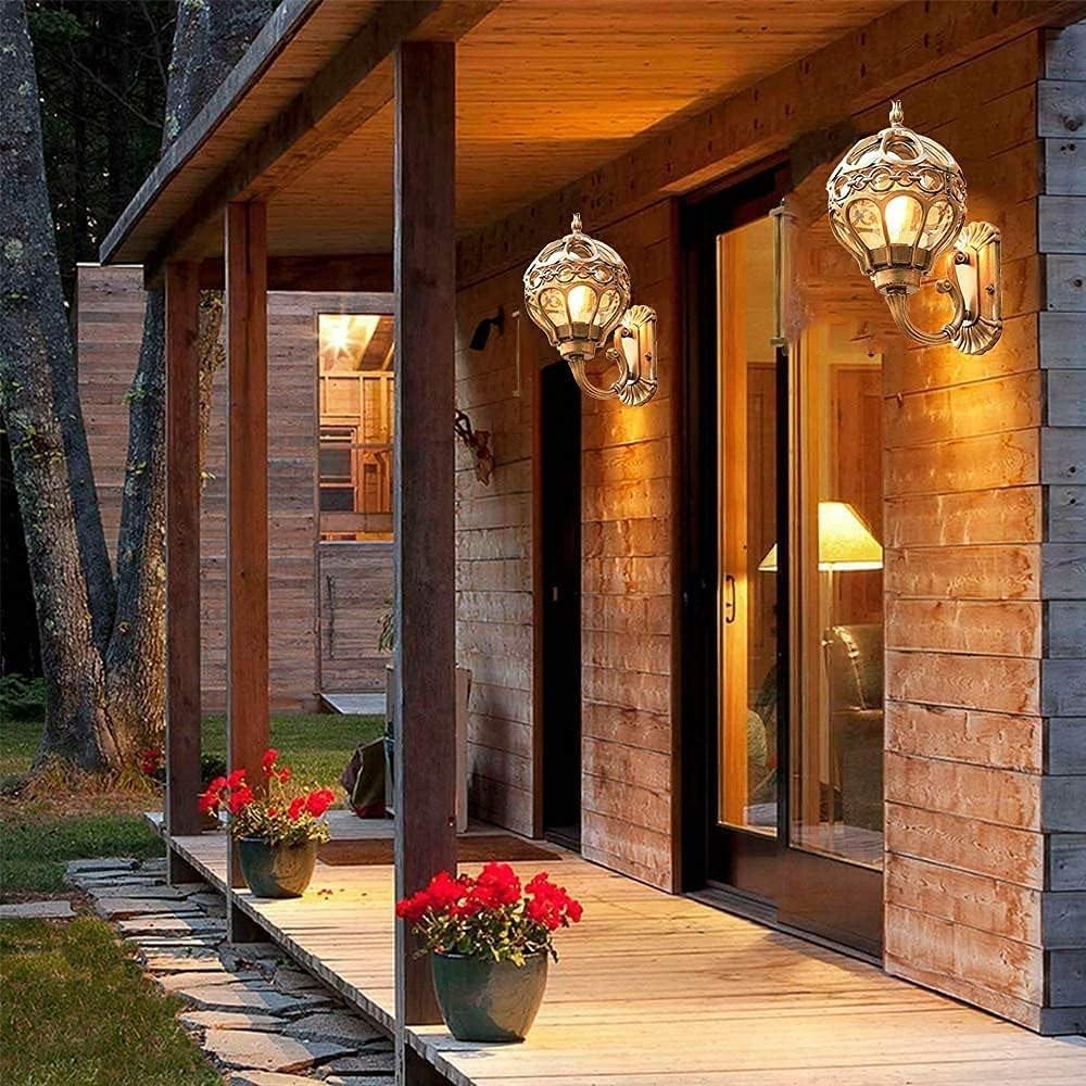 Vintage Gold Outdoor Wall Lantern – Waterproof Glass Sconce Light