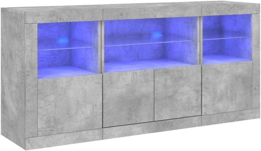 Concrete Grey Sideboard with RGB LED Lights, Storage & Modern Living Room