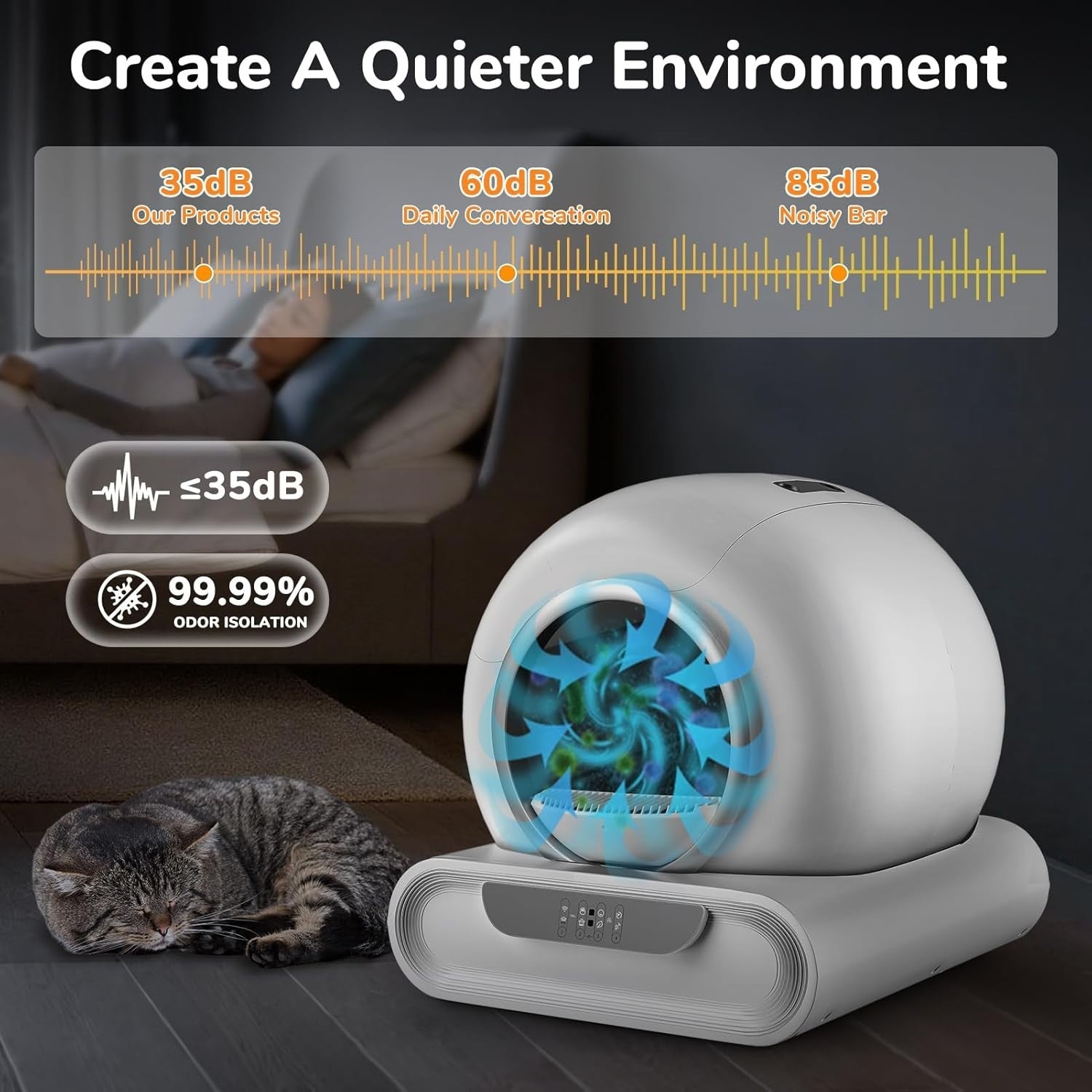 Self Cleaning Cat Litter Box App Control 65L Auto Odor Control XXL