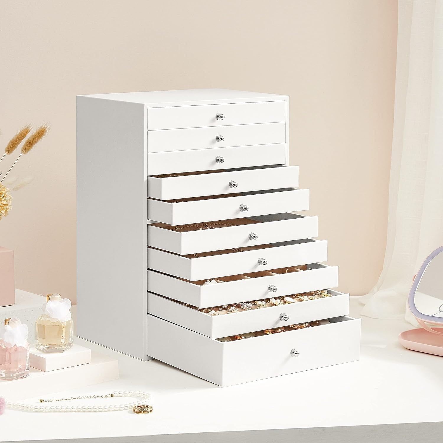 Extra Large Jewelry Box 10 Drawer Faux Leather Storage Organizer Case