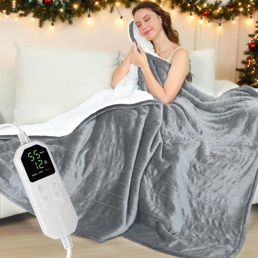 Electric Heated Throw Blanket 150x130cm Fast Heating Auto Shut Off Soft Flannel