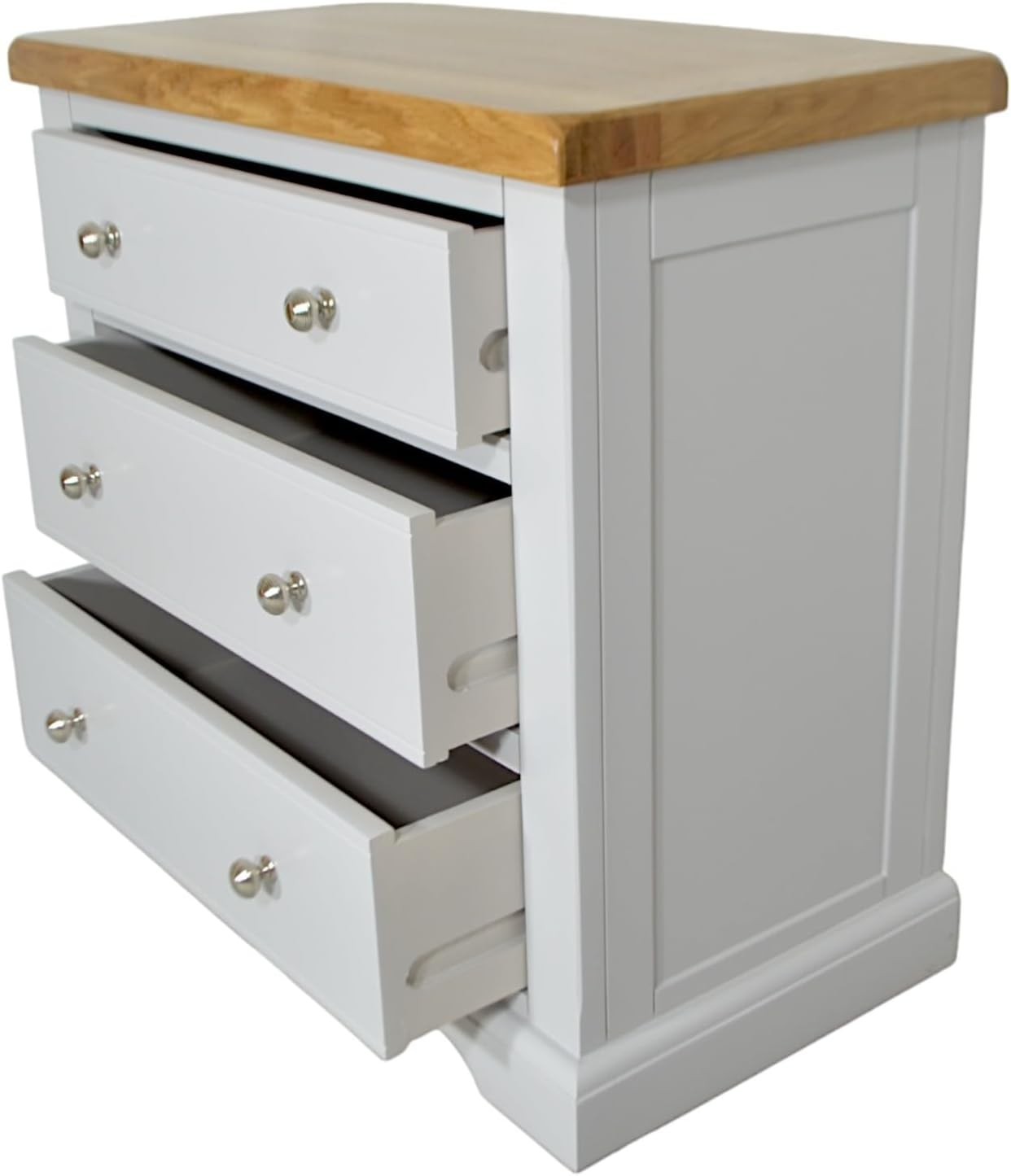 Grey 3 Drawer Chest Oak Top – Small Bedroom Storage Unit Ready Built