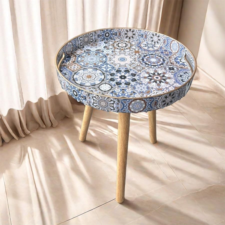 Round Indoor Side Table with Detachable Legs – 50x38x38cm Bohemian