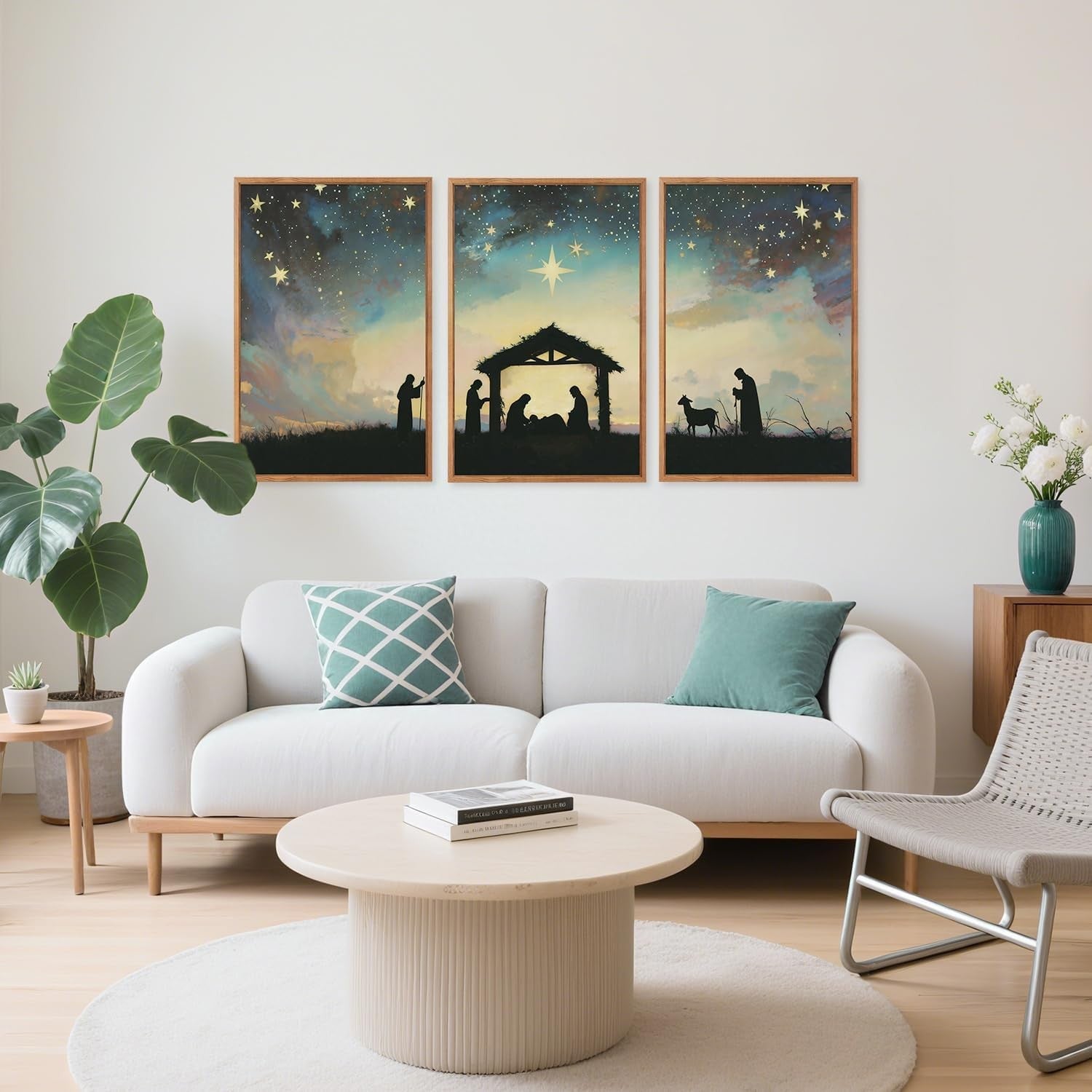 Christian Nativity Framed Canvas Wall Art Set 3 Religious Christmas Decor