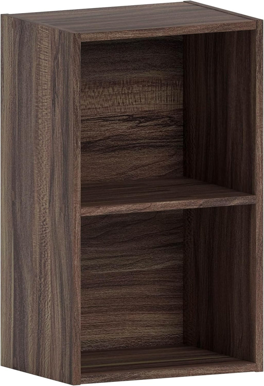 2 Tier Walnut Wooden Cube Bookcase Small Storage Shelf for Living Room Office