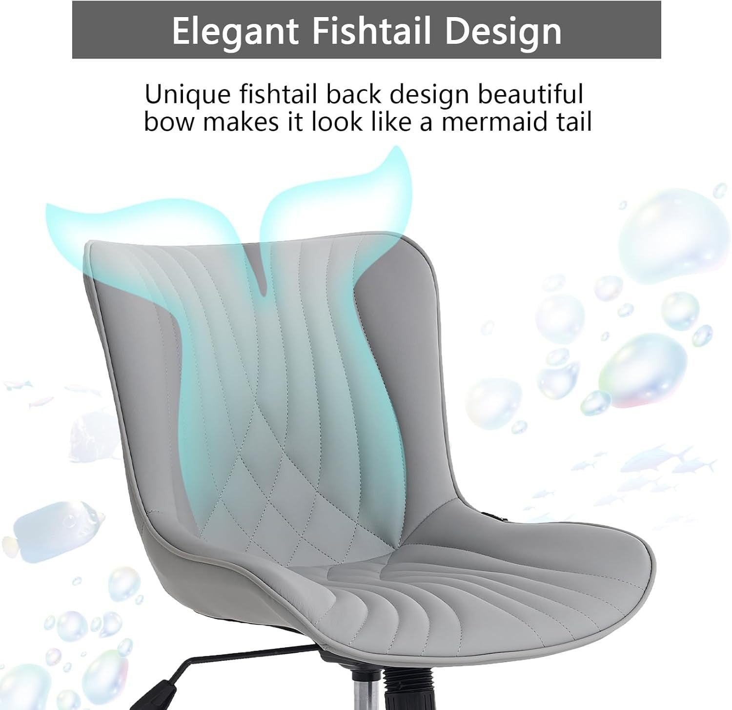 Ergonomic Grey Office Chair Adjustable Height Swivel Faux Leather Desk Seat