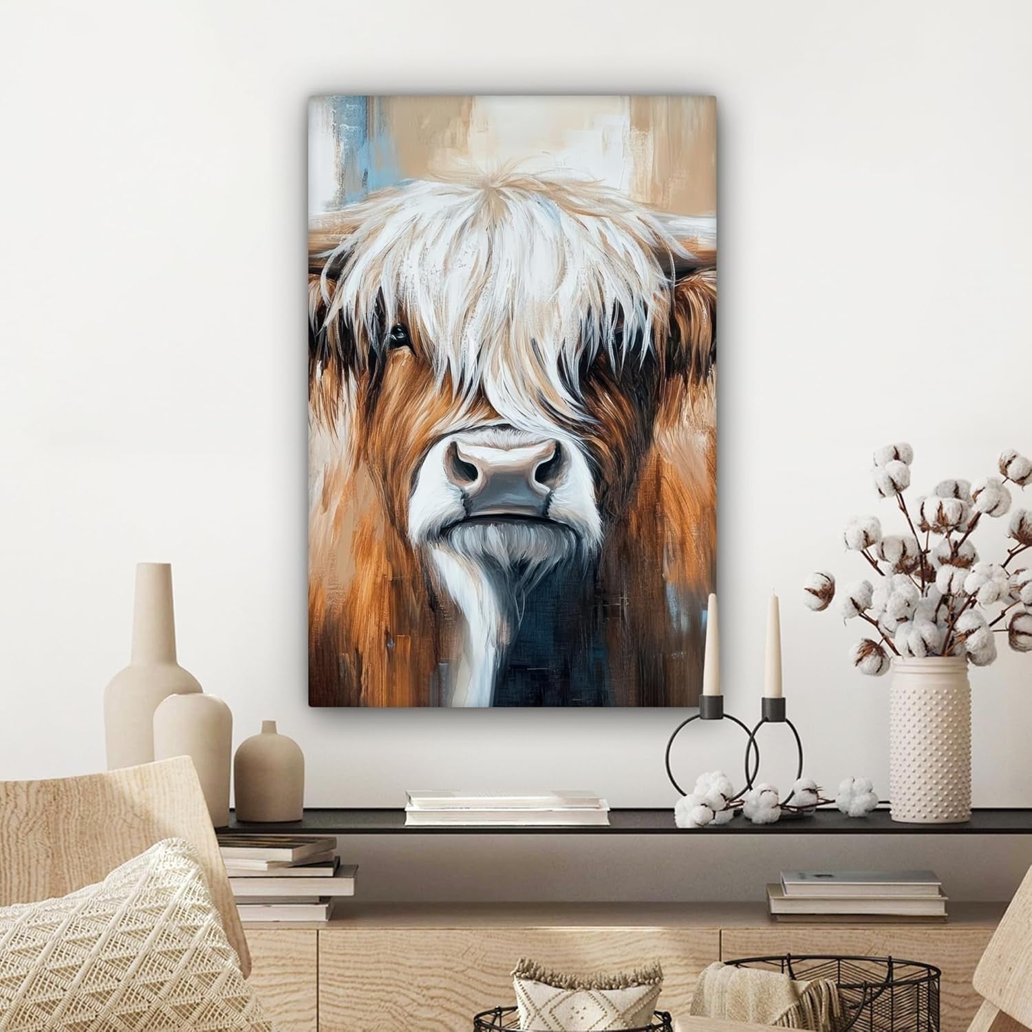 Highland Cow Canvas Wall 40x60cm Framed Rustic Farmhouse