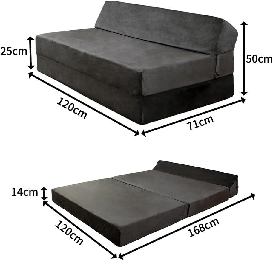 Folding Z Bed Sofa Chair Double Futon Mattress Grey Velvet Guest Bed
