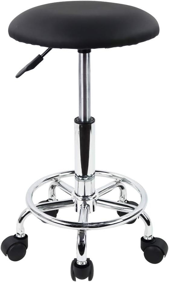 Adjustable Swivel Stool Chair with Wheels, PU Leather Seat, Height Lift