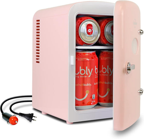 Retro 4L Mini Fridge Cooler Warmer Portable Pink Bedroom Office