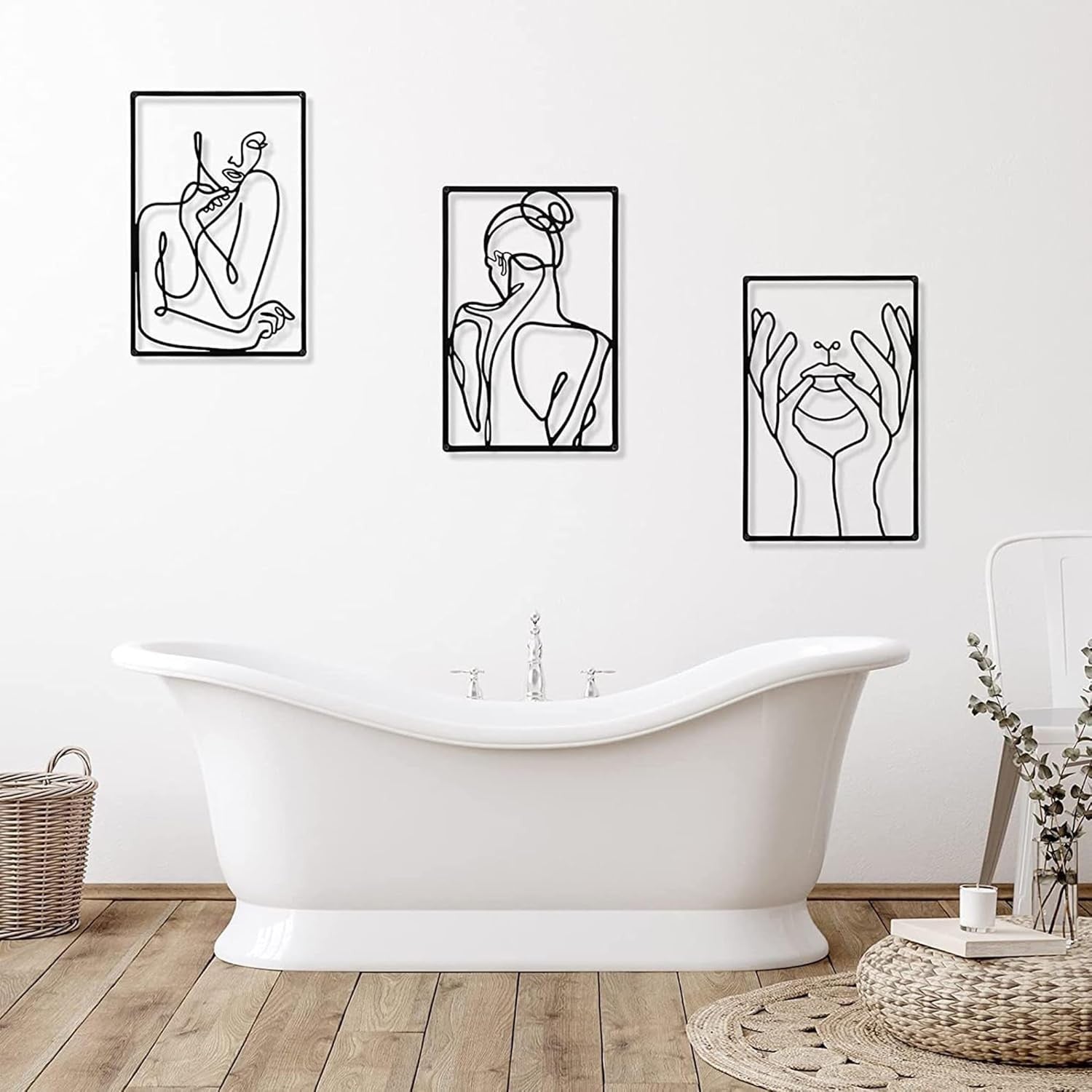 3-Piece Metal Wall Art Abstract Woman Minimalist Modern Decor