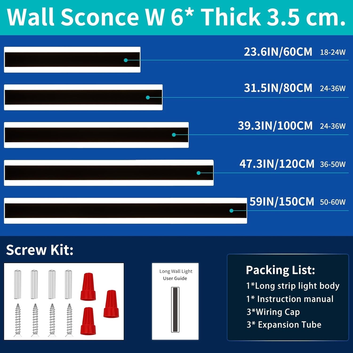 Outdoor LED Wall Light 80cm Cool White, Waterproof, Modern Garden Sconce