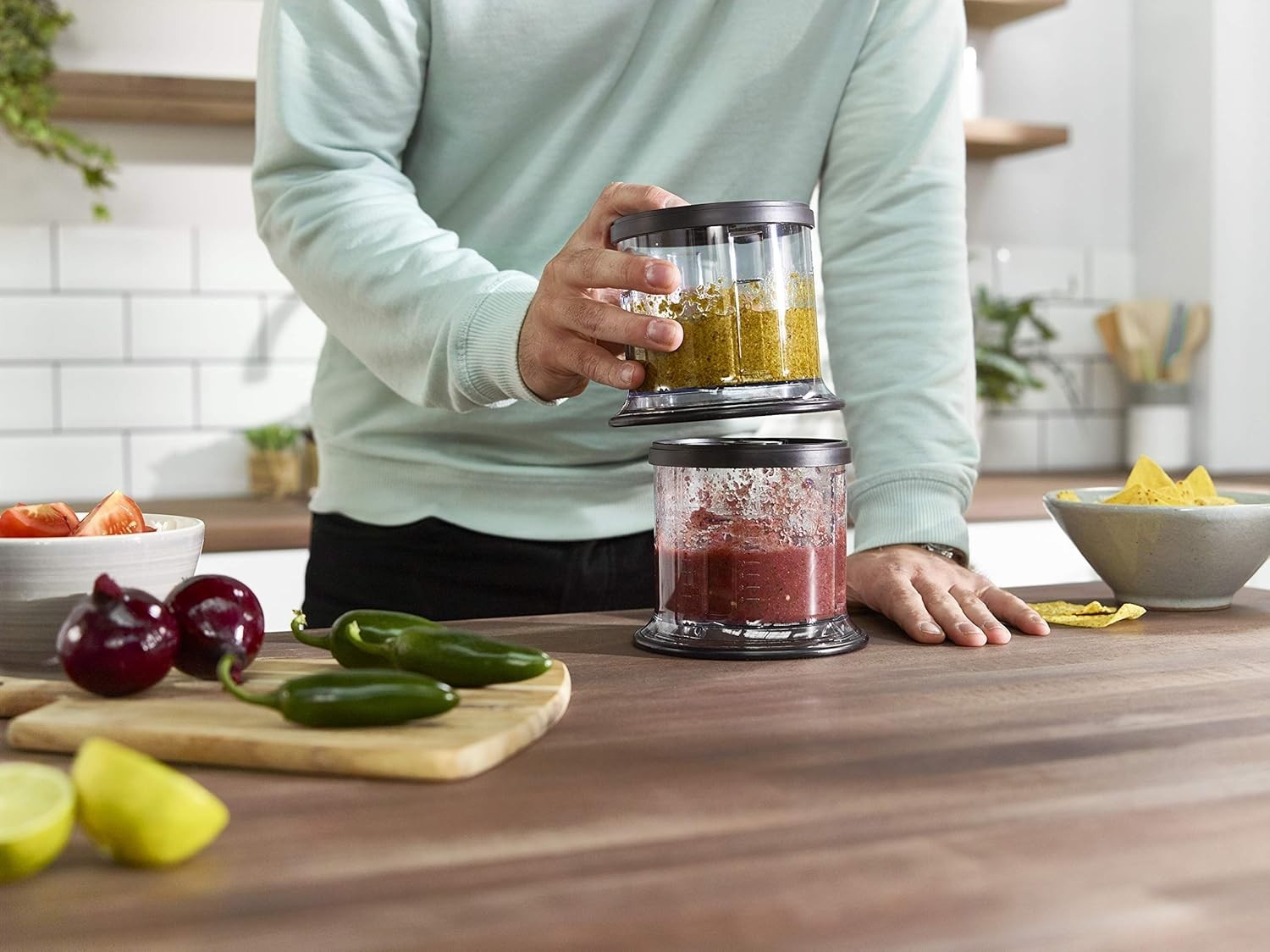 200W Compact Food Chopper with 2 Stackable Containers | Easy Prep & Store