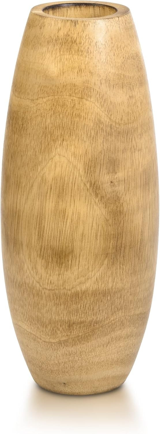 Handcrafted Wooden Flower Vase Tall Natural Wood Grain Home Decor 30cm