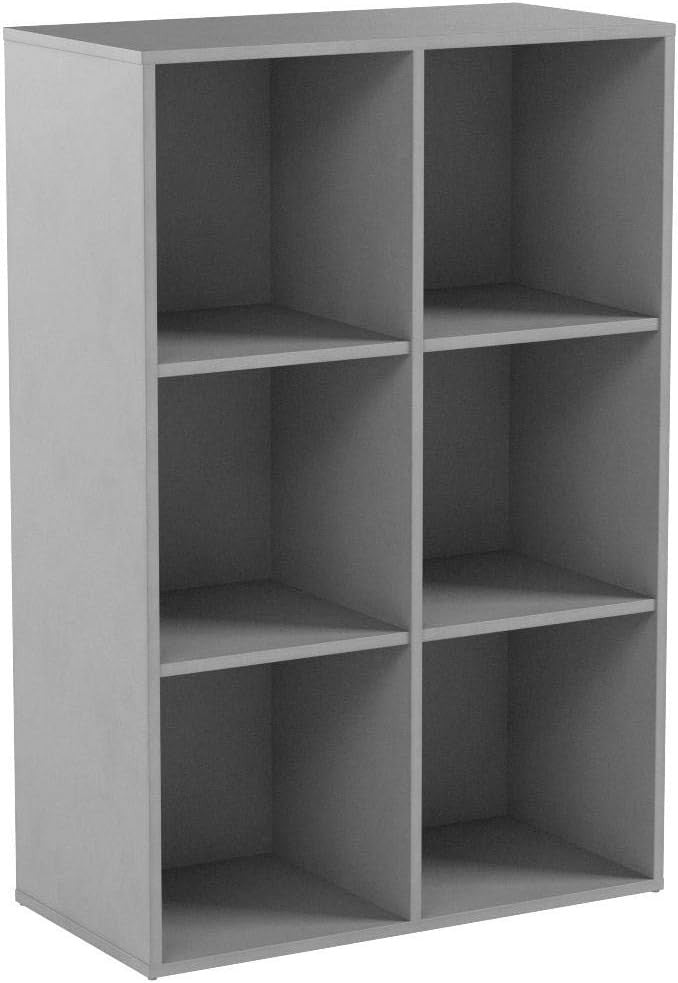6 Cube Storage Shelf Grey Wooden Bookcase Display Unit 90cm