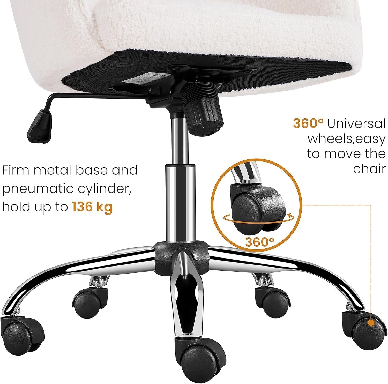 Boucle Office Desk Chair Adjustable Height Swivel Armchair Ivory Home Office Fur