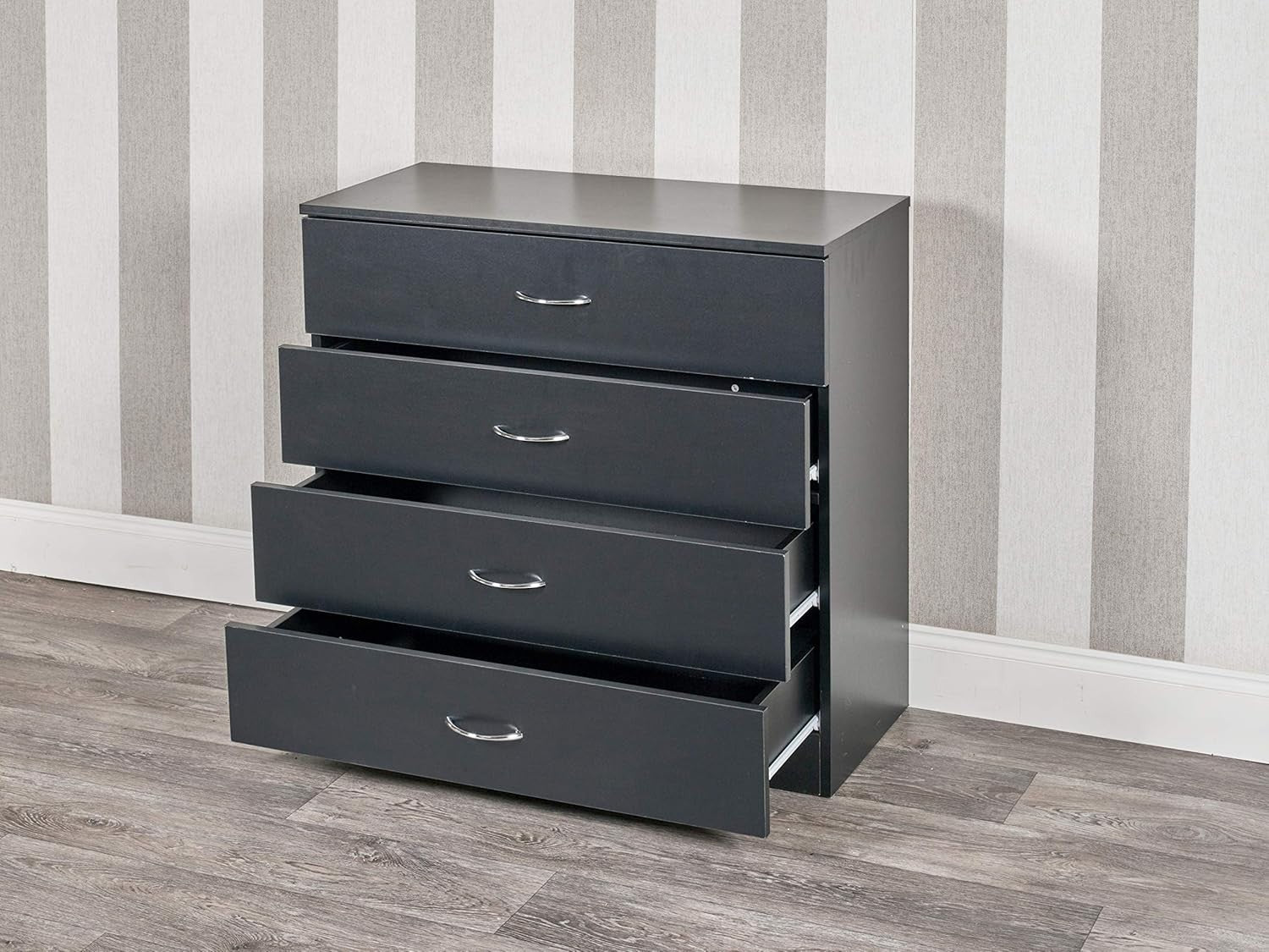 Black Chest of Drawers 4 Drawer Tall Cabinet Storage Unit for Bedroom Hall