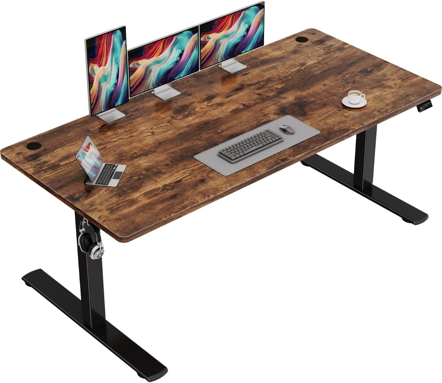 Rustic Brown Electric Standing Desk 160x70cm Adjustable Office Table