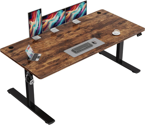Rustic Brown Electric Standing Desk 160x70cm Adjustable Office Table