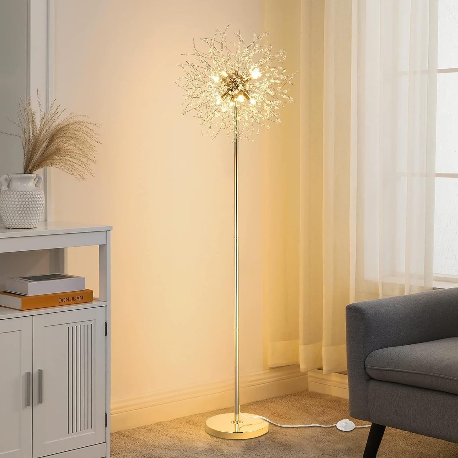 Elegant Crystal Fireworks Floor Lamp, 8-Light with Foot Switch, 175cm