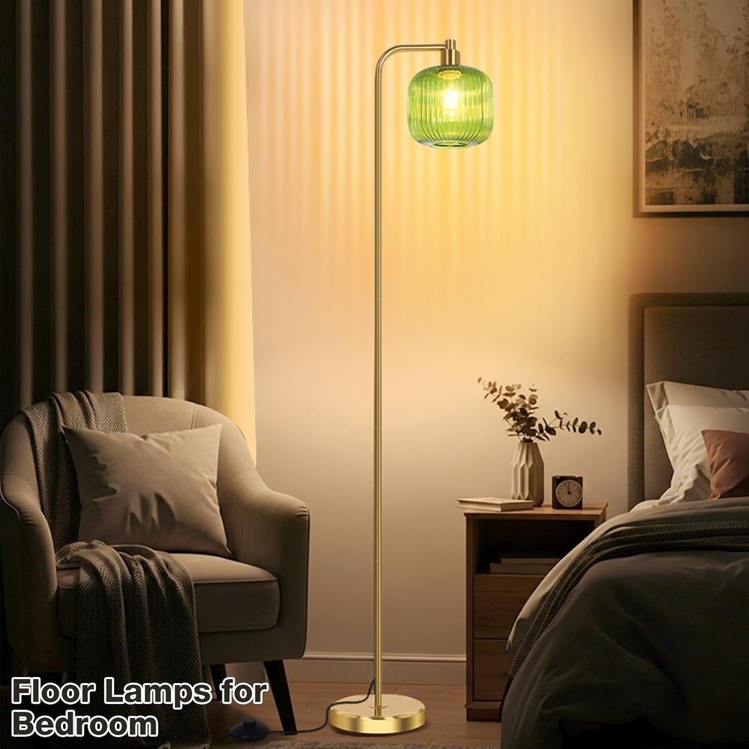 Modern Floor Lamp Tall Standing Light Glass Shade Pedal Switch Living Room
