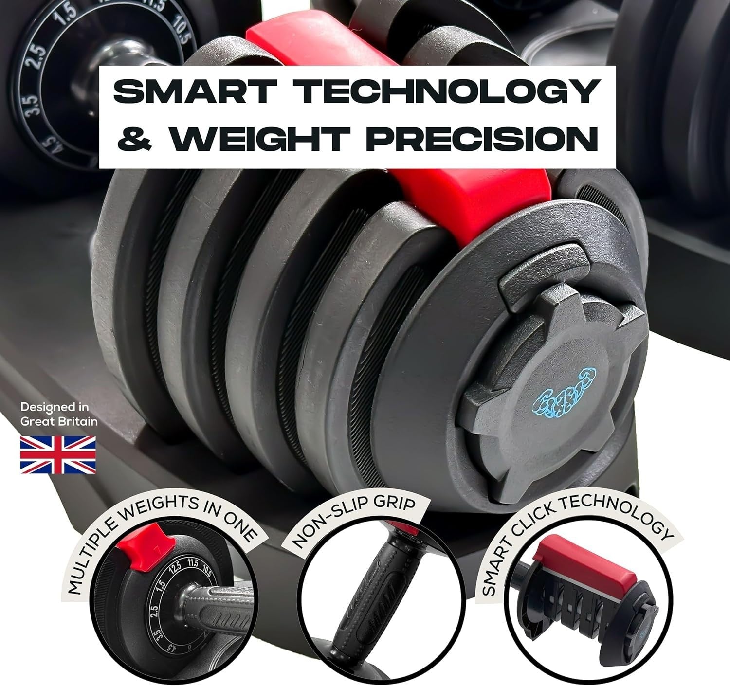 Adjustable Dumbbells Pair Space-Saving Smart Click Home Gym Weights