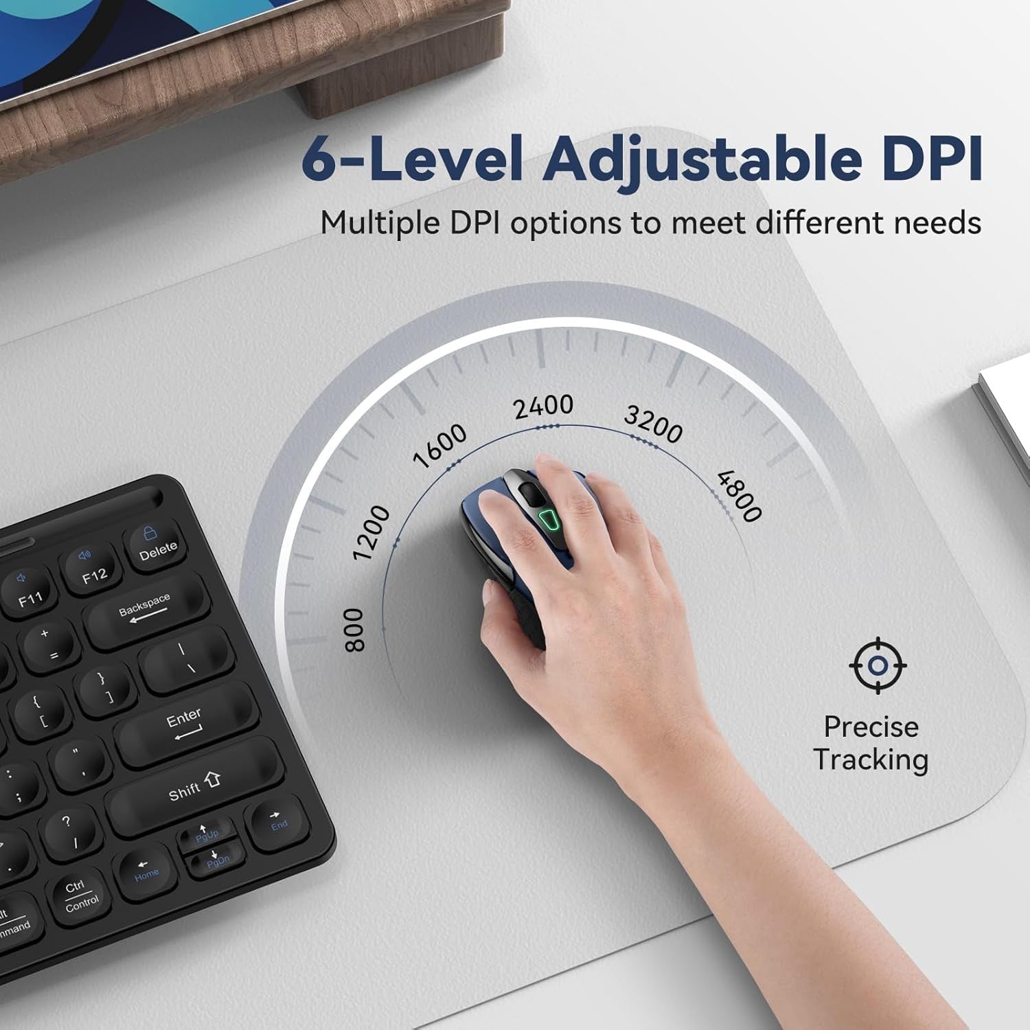 Rechargeable Bluetooth Wireless Mouse Silent 4800 DPI Ergonomic Laptop PC Blue