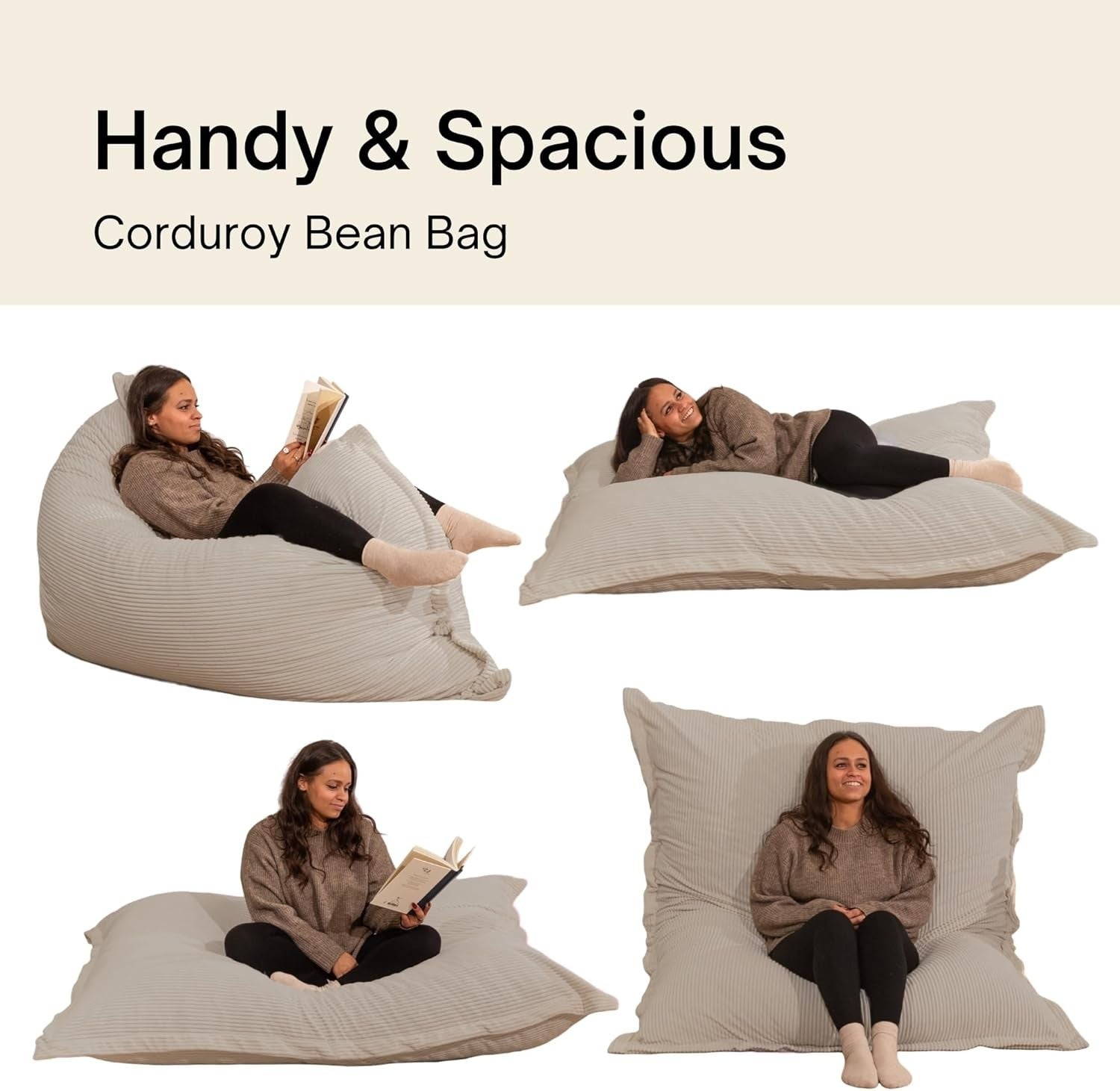 XXL Foam Bean Bag Light Grey Sofa for Adults-Kids Corduroy Floor Seat 180x140cm