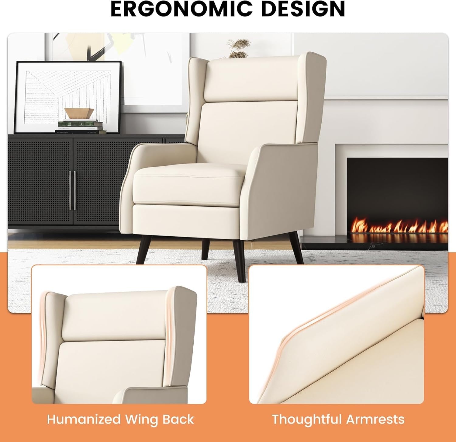 High Back Wingback Accent Chair Upholstered Lounge Armchair White