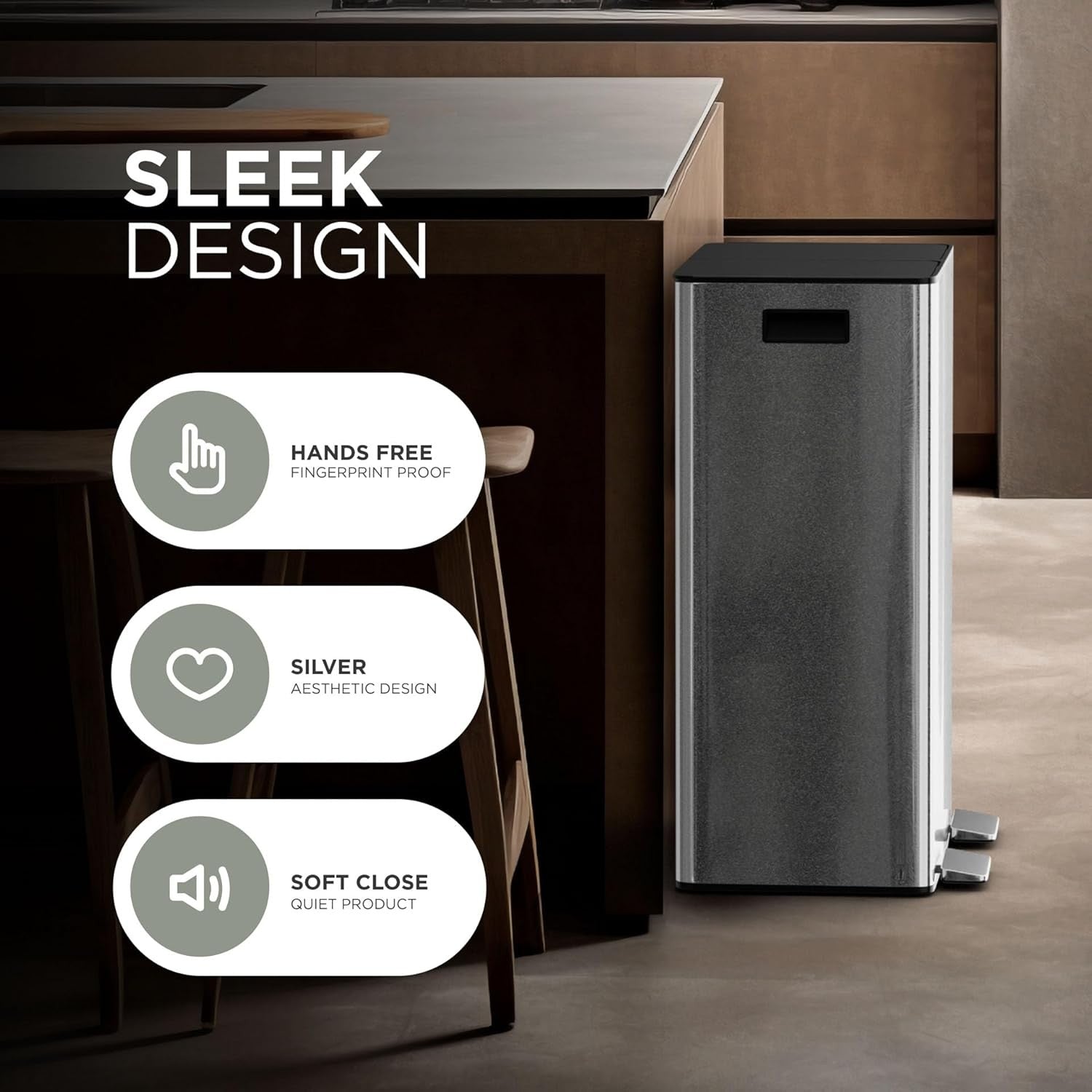 60L Stainless Steel Recycling Bin 2x30L + 3L Compost Pedal