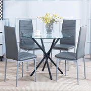 Round 5-Piece Glass Dining Table with 4 White PU Leather Chairs